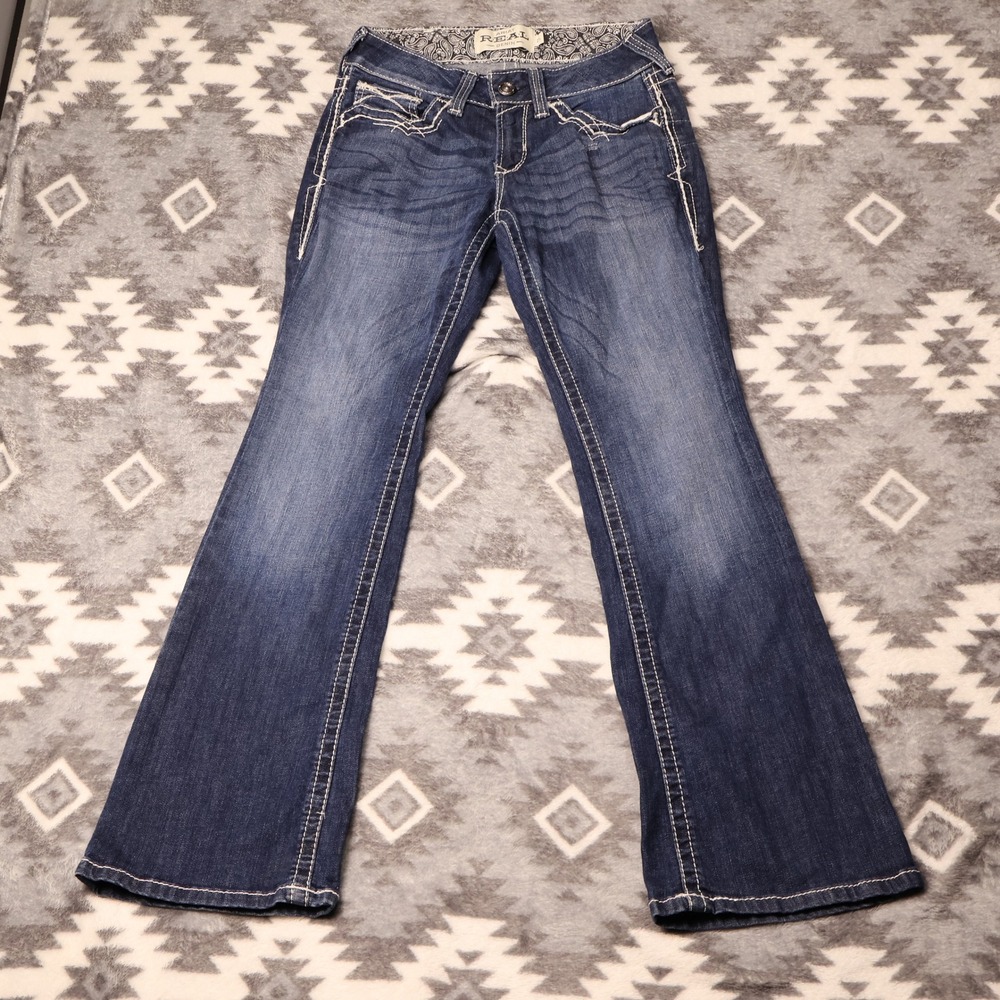 Ariat REAL Denim Dark Wash Bootcut Jeans 27S Contrast Stitching Western